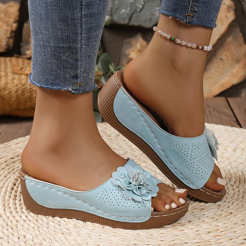 Fashion Vintage Big Floral Sandals Women Summer 2025 Comfortable Soft Sole Wedge Heels Slides Woman Casual Plus Size 43 Slippers Mujer