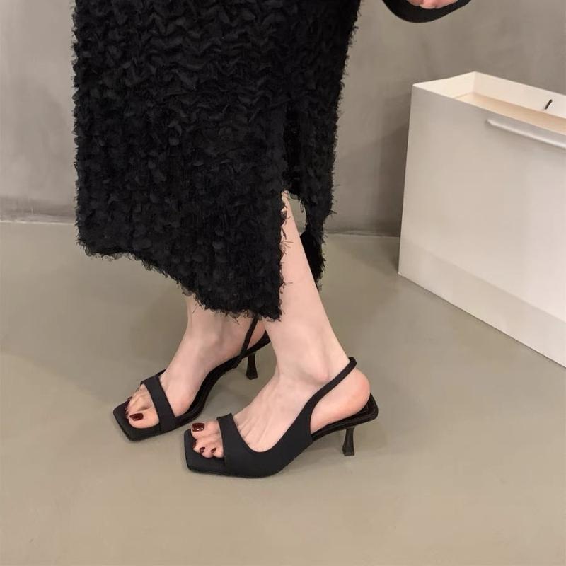 

Fashion 2025 Summer Sexy New Square Toe High Heels Fashion Luxury Women Design Banquet Women Sandals Plus Size 35 чёрный