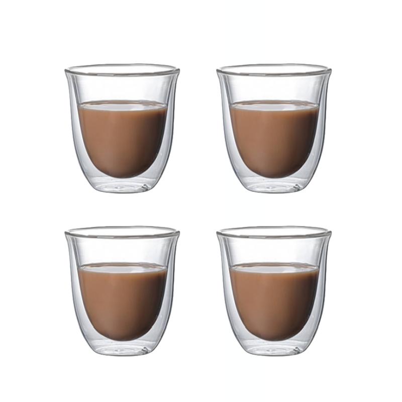 4pcs Glass Espresso Coffee Mugs Double Wall Insulated Cups Drinking Glasses for Tea,Coffee,Latte,Cafe,Milk,Clear Drinkware Mug