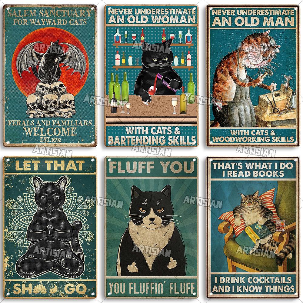 Mfoever  Artisian Funny Pet Retro Metal Sign Salem Sanctuary Cat Vintage Decorative Tin Plate Bar Pub Club Home Man Cave Wall Decor
