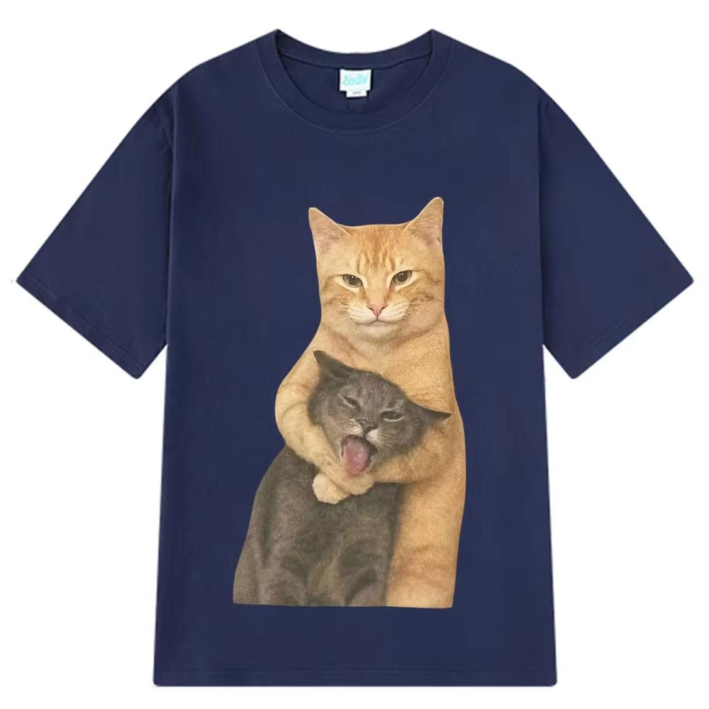 2026 Summer Hot Sale Funny Cat Meme Vintage T Shirt Unisex Casual Harajuku Hip Hop Punk Cotton T-shirt Short Sleeve Casual Clothing
