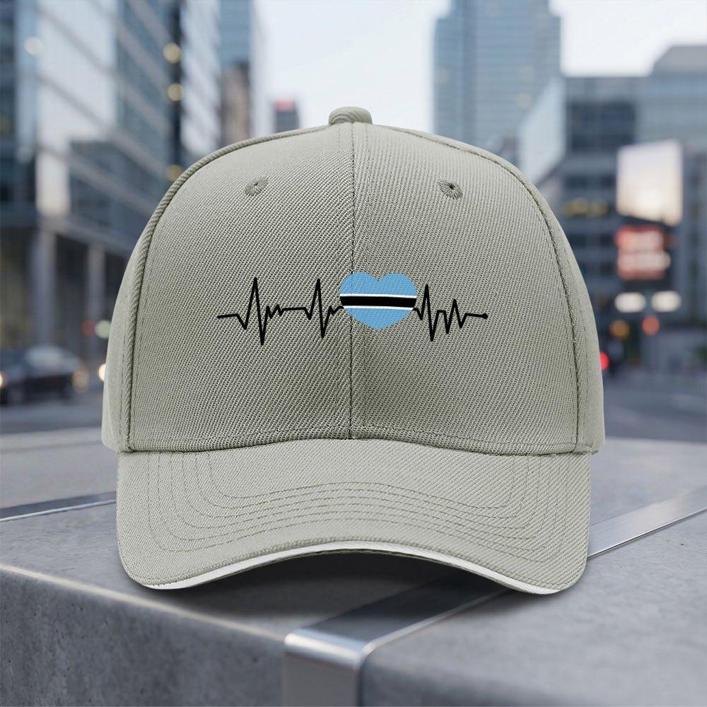 Heartbeat I Love Botswana Heart Flag Adjustable Baseball Cap