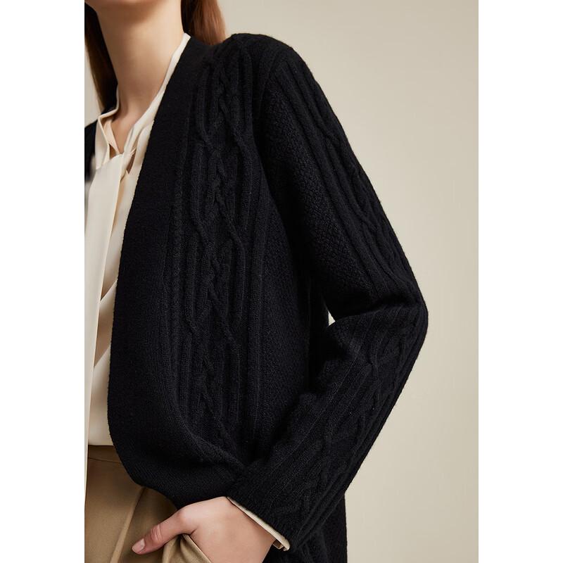 Women's Thickened Mid-Length V-Neck Cable Knit Wool Cardigan