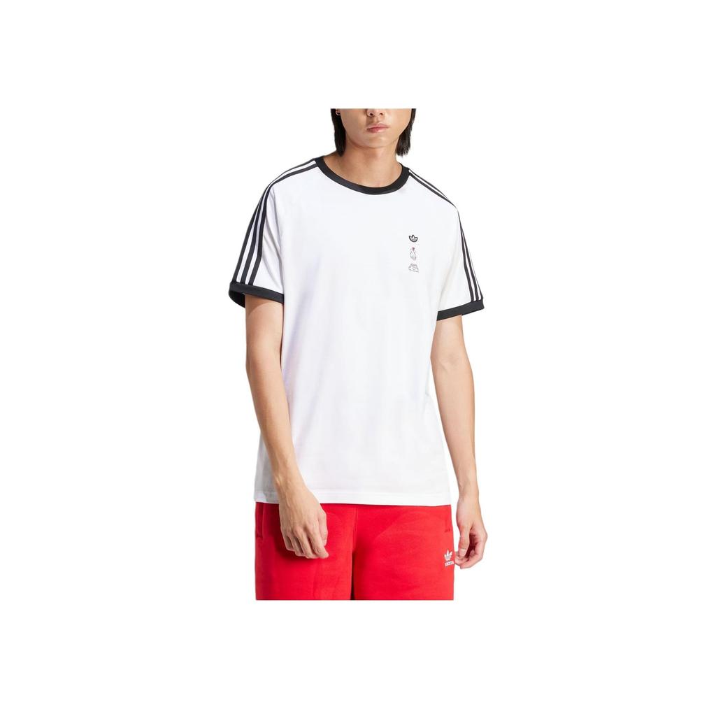 Adidas Originals X Mickey Mouse SS24 Embroidered Logo Striped Slim Fit T-Shirt Men Tops White IY2270