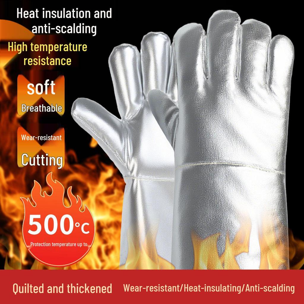 Heat-Resistant Aluminum Foil Gloves - Flame Retardant, Anti-Scald, Durable, Thickened Industrial Baking Gloves for High Temperatures (300°-500°C)