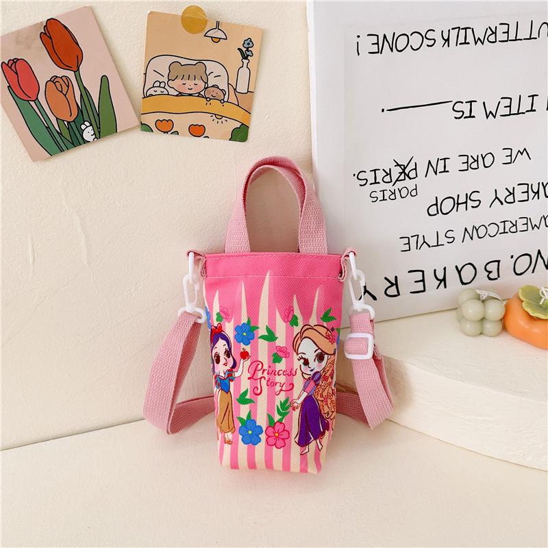 Fashion new children's bag cute girl large capacity water cup canvas bag baby shoulder messenger bag