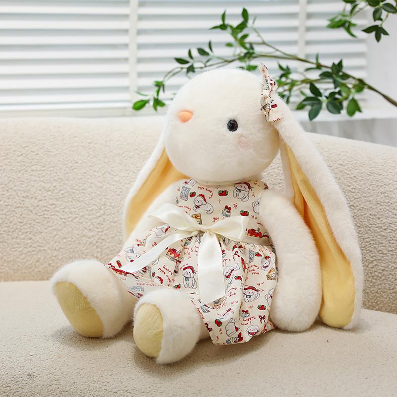 

Plush Bunny Toy With Long Ears And Flower Dress For Kids Birthday Gift 35cm