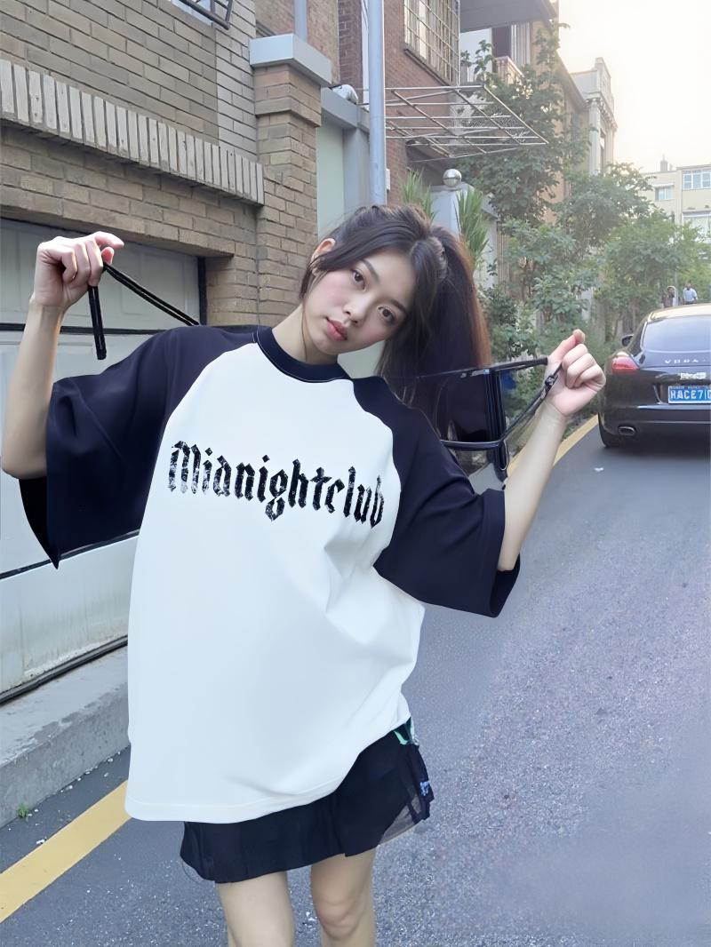 

American retro letter printed color short sleeved T-shirt for summer casual round neck XXS