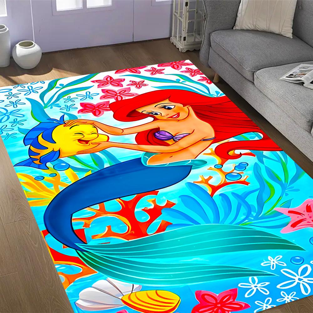 Underwater Mermaid Adventure Disney Cartoon Theme Anti-Slip Rug - Polyester, Home Decor, Suitable for Bedrooms, Living Rooms, Doorways, and Studios