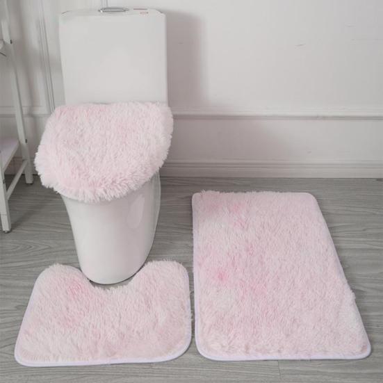 Yousheng 3Pcs/Set Bathroom Rug Absorbent Non Slip Floor Mat U-Shaped Plush Mat Toilet Lid Cover Mat with Rubber Backing for Bathroom Shower Toilet
