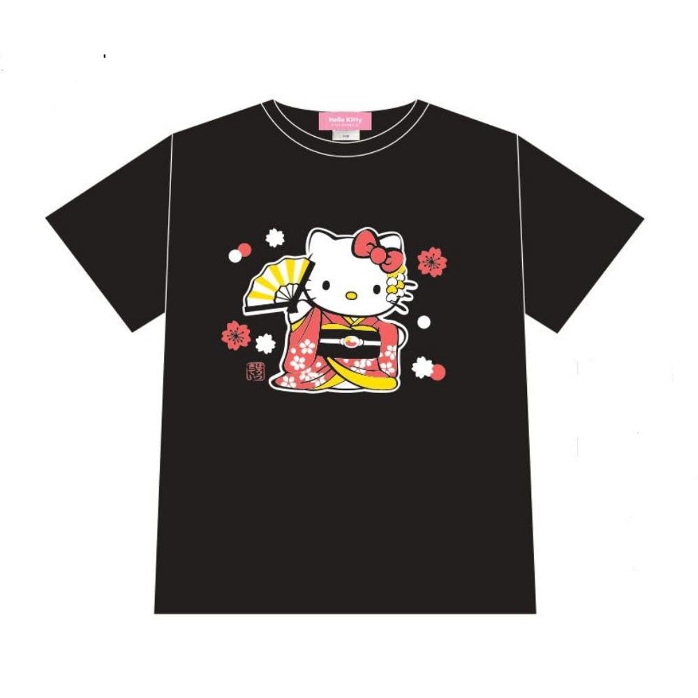 

Hello Kitty with Length Width Sleeve Length Shoulder Width M [Terakoya] T-Shirt Fan, Black, Medium, Size Approx. 68cm, 50cm, 20cm, 43cm, KT638-01, чёрный