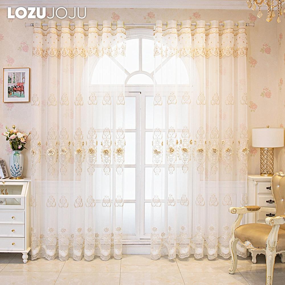 1PC LOZUJOJU French Luxury Lace Relief Embroidered Translucent Sheer Curtain 260cm Height Tulle for Living Room Bedroom Window Decoration Home Decor