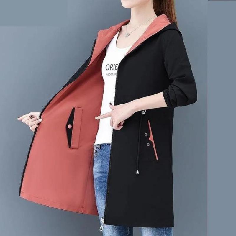 Autumn Women's Jacket Double sided Windbreaker Long Sleeve Jackets Hooded Casual Basic Coat Loose Outerwear