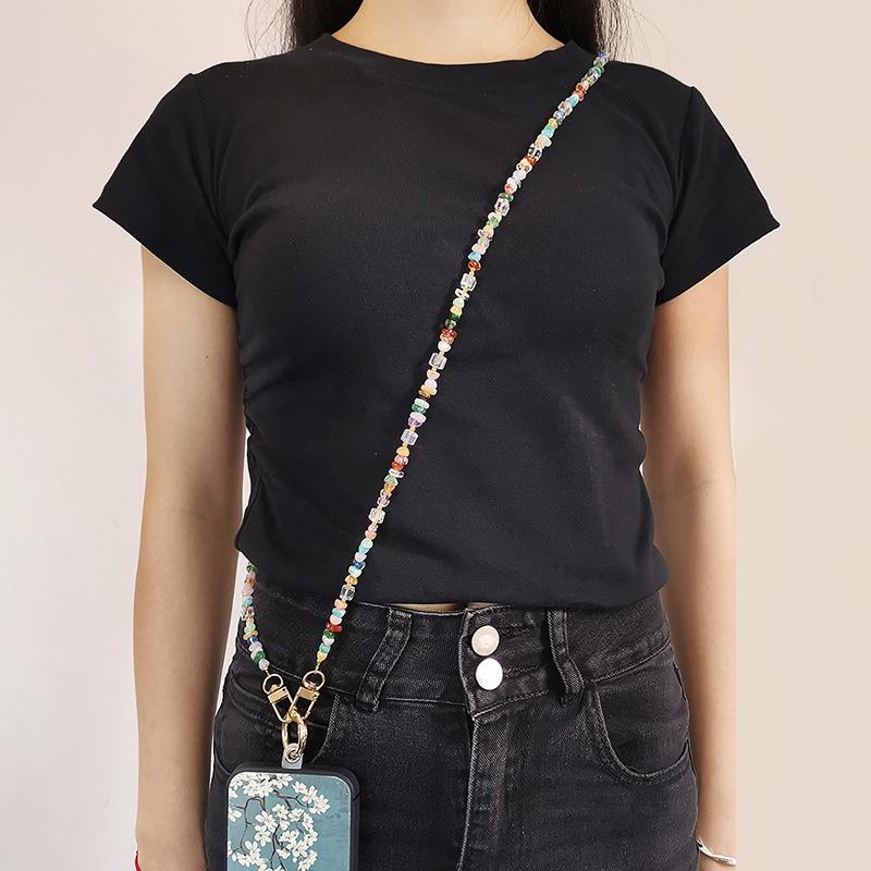 Lanière de téléphone bohème colorée à chaîne de perles, dragonnes de téléphone anti-perte, chaîne de sac en acrylique couleur bonbon, bandoulières pour sac à bandoulière