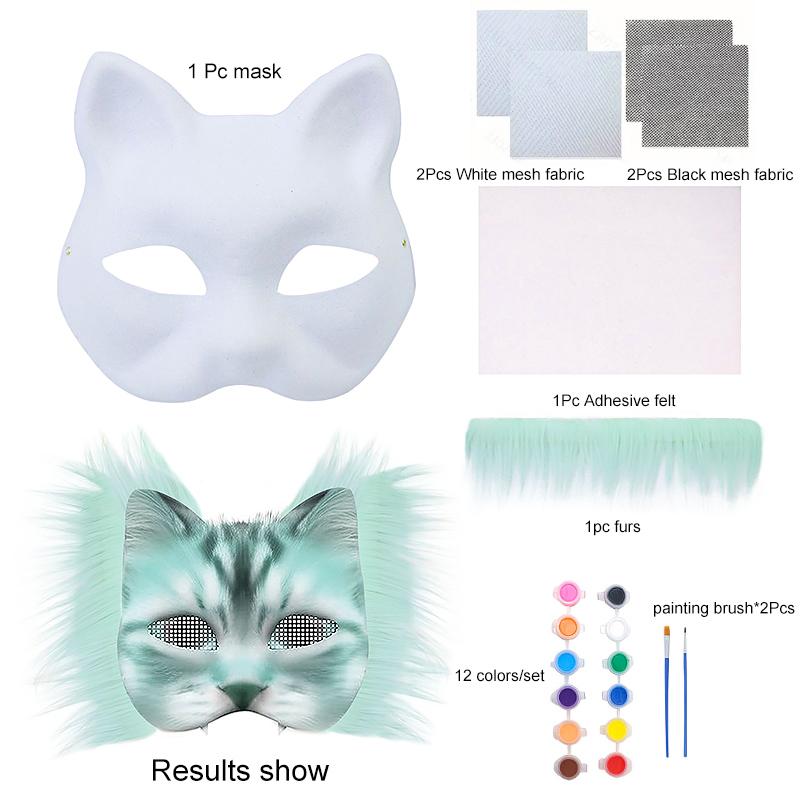 1Set Semi Finished Mask Fox Cat Mask DIY Mask Set Festival Supplies DIY Materials Bag Cosplay