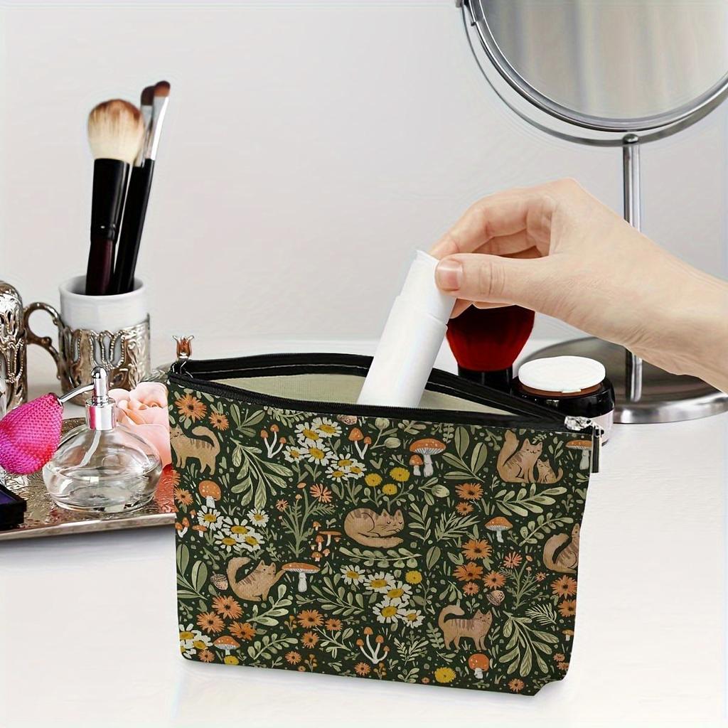 Fashion Animal Plant Print Makeup Bag Lightweight Travel Zipper Pouch Unisex Cosmetic Organizer For Women