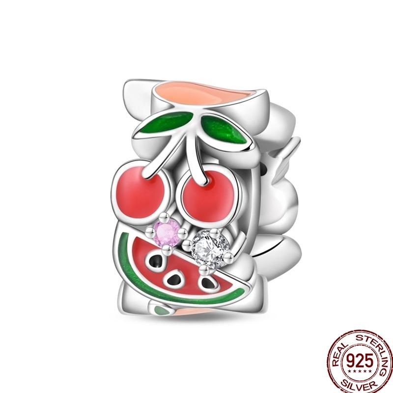 Newstering Copper Cherry Strawberry Fruit Series Charms Beads Fit 3Mm Original Bracelets Diy Birthday Jewelry Gifts