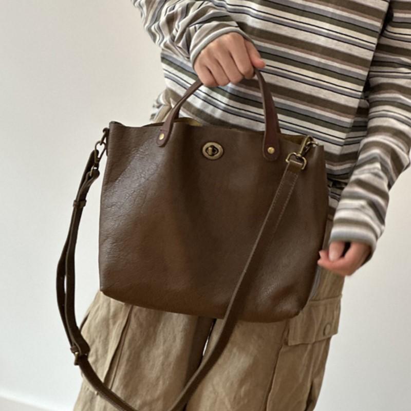 Johnature Women's Genuine Leather Handbag Retro Large Capacity Versatile Shoulder Crossbody Bags