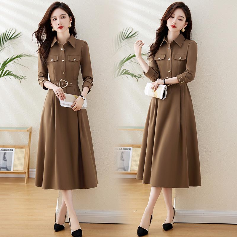 

Женское осеннее платье-ветровка приталенного силуэта в корейском стиле с рубашечным воротником (Z5197) XXL хаки