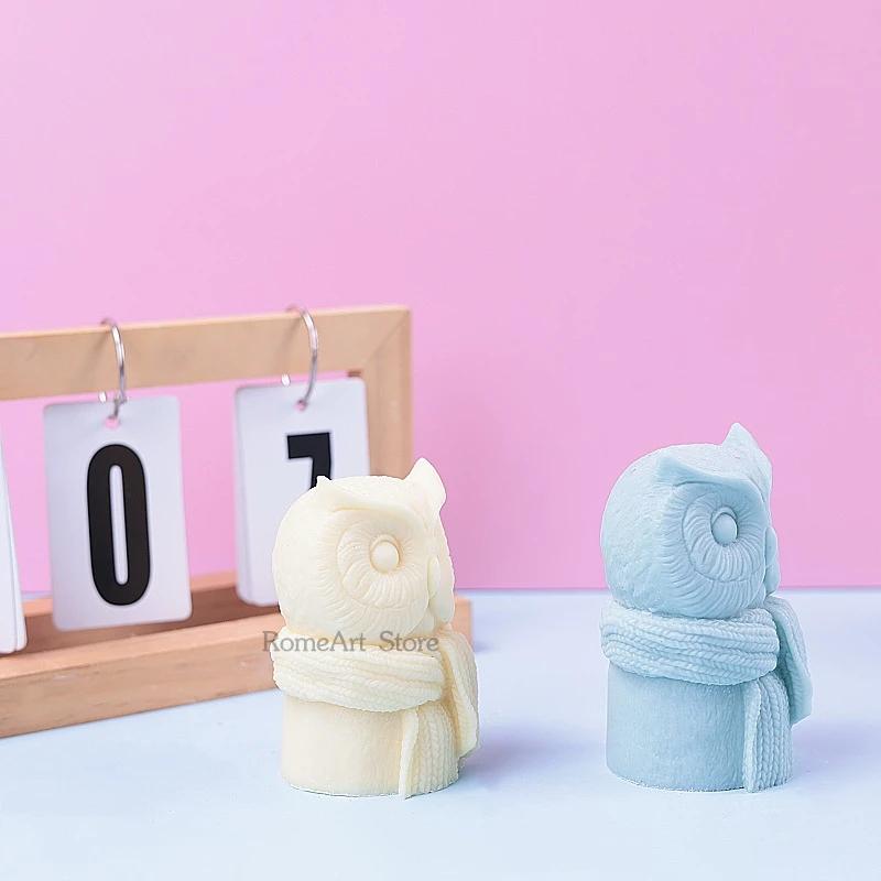 Große Eulenkerze Silikonform 3D Schal Eule Basteln Gips Harz Zementform DIY Tier Seife Schokolade Kuchen Backwerkzeug