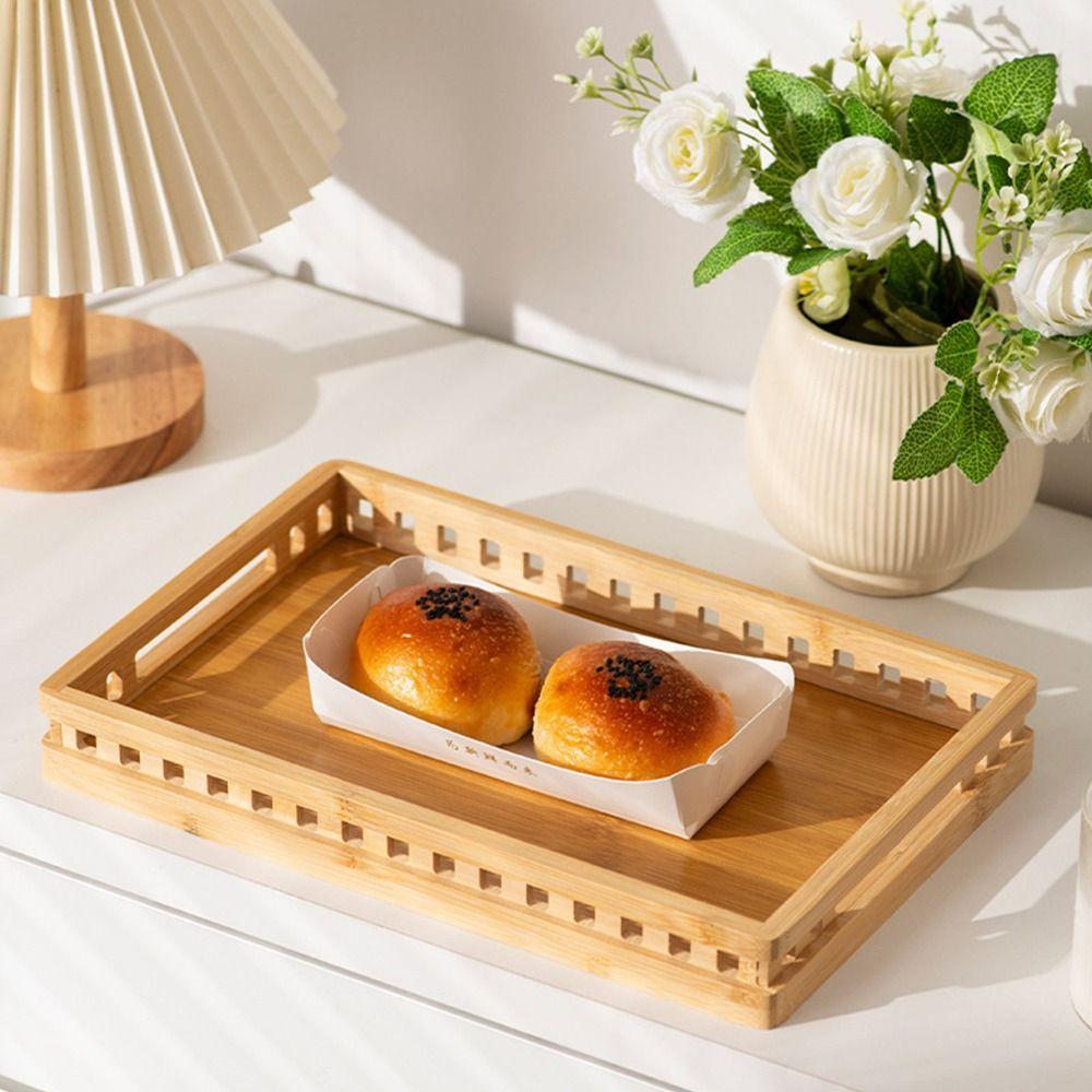 Bamboo Serving Tray with Handle Breakfast Tray Retro Food Tray  for Food Drinks Storage
