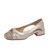 2025 new woven hollow bag head sandals women's skirt retro outer wear thick heel middle heel fashion casual shoes