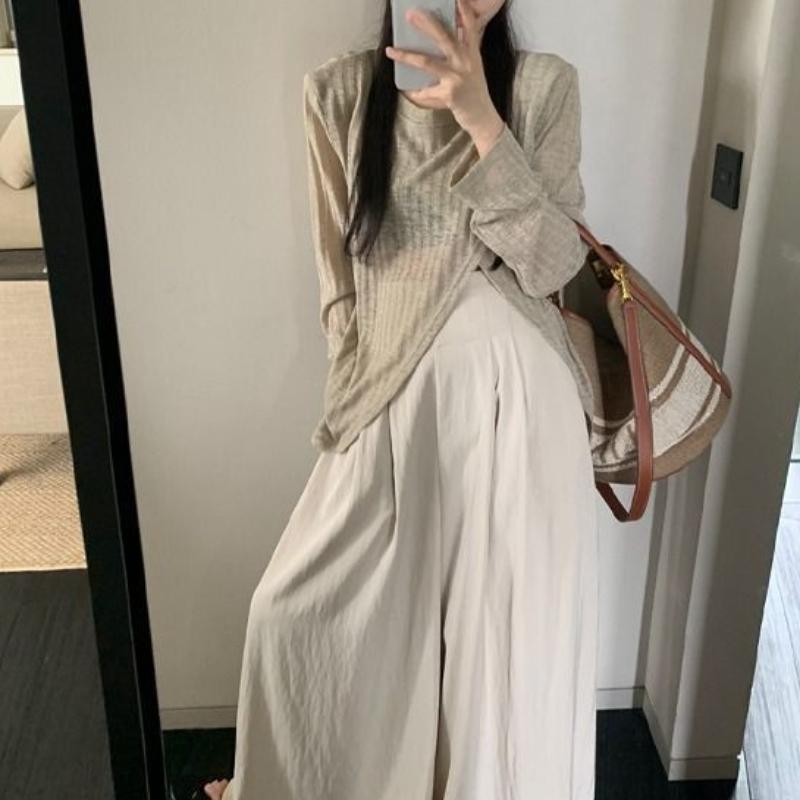 Spicy Girl Irregular Slit Slightly Transparent Long Sleeved Sun Protection Cover Shirt for Women Loose Thin Top for Outerwear