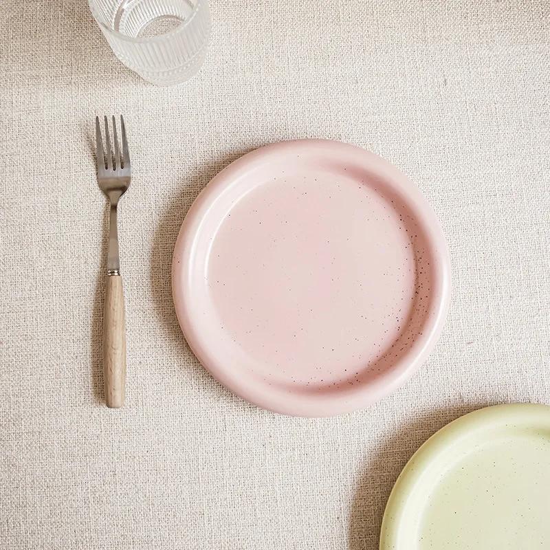 Macaron Color Plate Small Fresh Ceramic Round Plate Breakfast Plate Salad Plate Fruit Plate Dinner Plate Western Food Plate