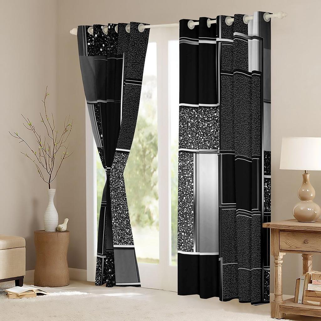 Schwarze Glitzer-Punkt-Vorhänge Polyester-Fensterdekoration Modern Glam Party-Dekor Wohnzimmer-Vorhänge Stil Verdunklungspanel Desi