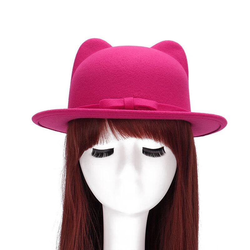 

ZHENYUEQI Women s Bow Cat Ear Felt Hat Adjustable