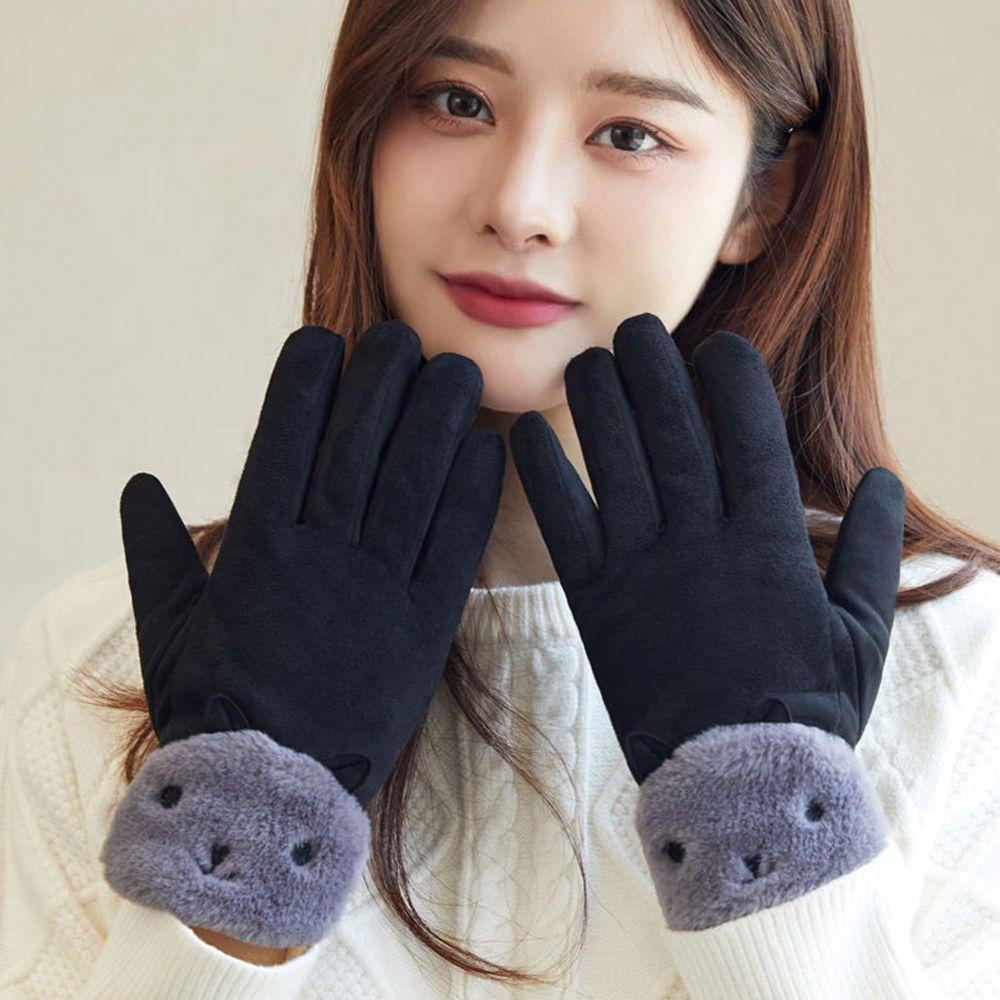Winter Point Finger Outdoor Plus Fleece  Gloves Women Gloves Suede Korean Style Mittens