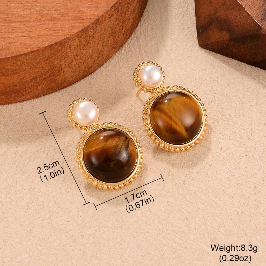 Coffee Earrings New Niche Tiger Eye Series Hong Kong Style Autumn and Winter Earrings Light Luxury Retro Simple Stud Earrings