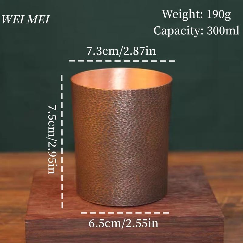 Handcrafted Pure Copper Coffee Mug,Straight Tube Shape Vintage Hammer Texture Breakfast Cup,Cold Drink Cup Drinking Tableware