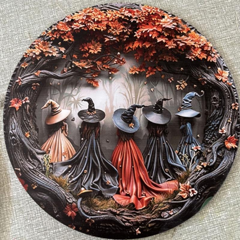 Elegant Wooden Halloween Porch Sign Wood Witch Pattern Seasonal Door Decoration Plaque For Outdoor Indoor Holiday Party