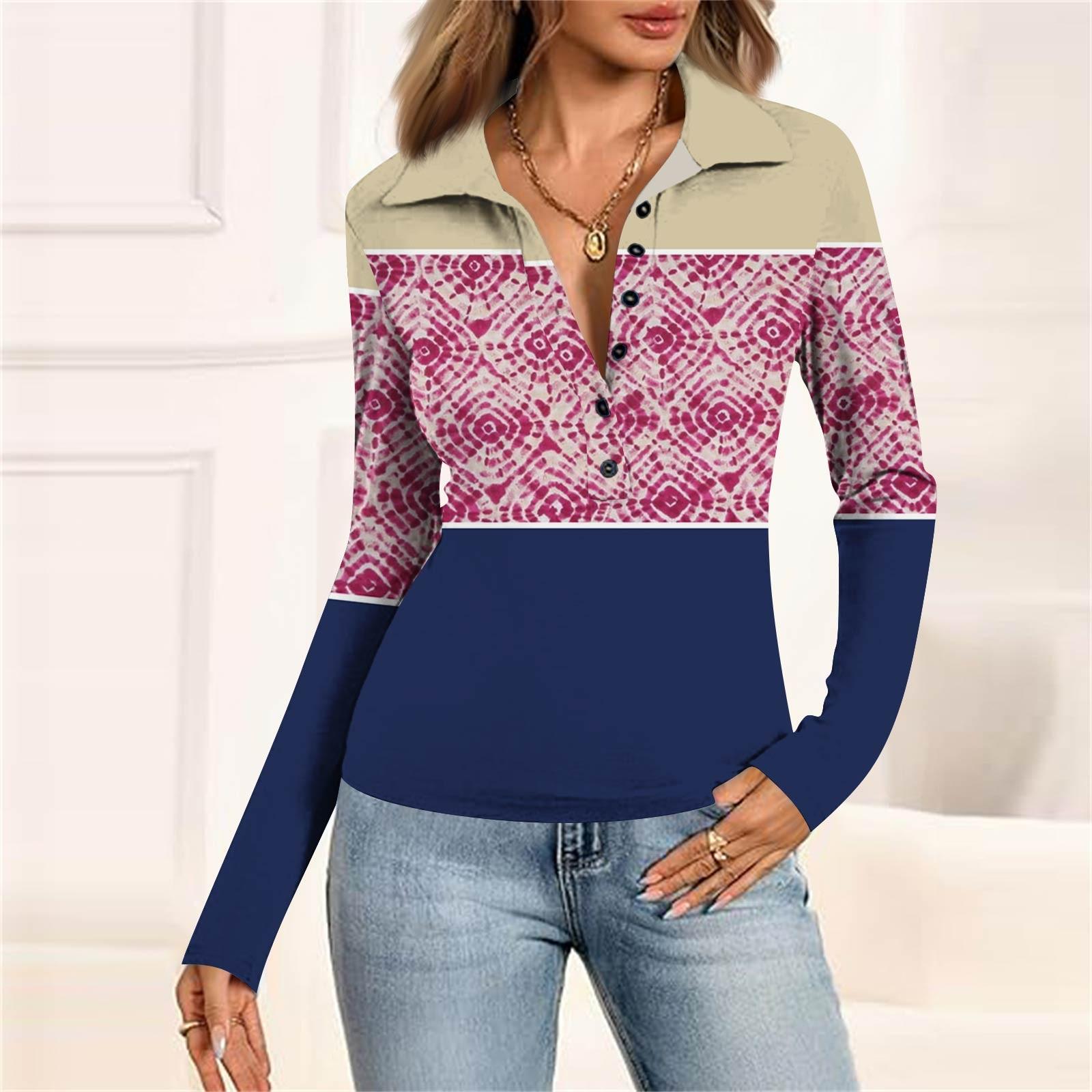 

Women s Fashion Casual Printed V-Neck Long Sleeve Button-Down Top M