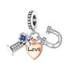Sparkling Rose Gold Pavé Triple-Row Beads Pink Gem Entwined Hearts Charm Fits Brand Bracelet For Copper Necklace