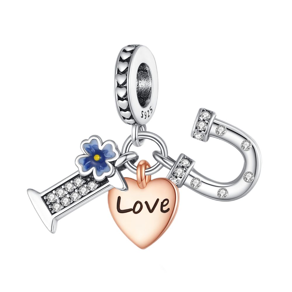 Sparkling Rose Gold Pavé Triple-Row Beads Pink Gem Entwined Hearts Charm Fits Brand Bracelet For Copper Necklace