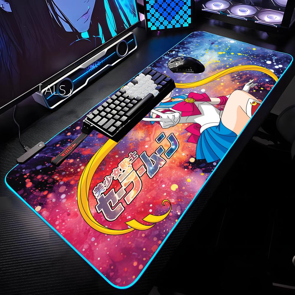 S-sailor Moon Girl Mouse Pad RGB Backlit Mouse Pad Laptop Mouse Pad Laptop Gamer Computer Desk Gaming Accessories