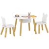 3-Piece Kids Activity Table Set with Centre Mesh Bag, Bear-Shaped Backrest, for Arts and Crafts, Reading, White