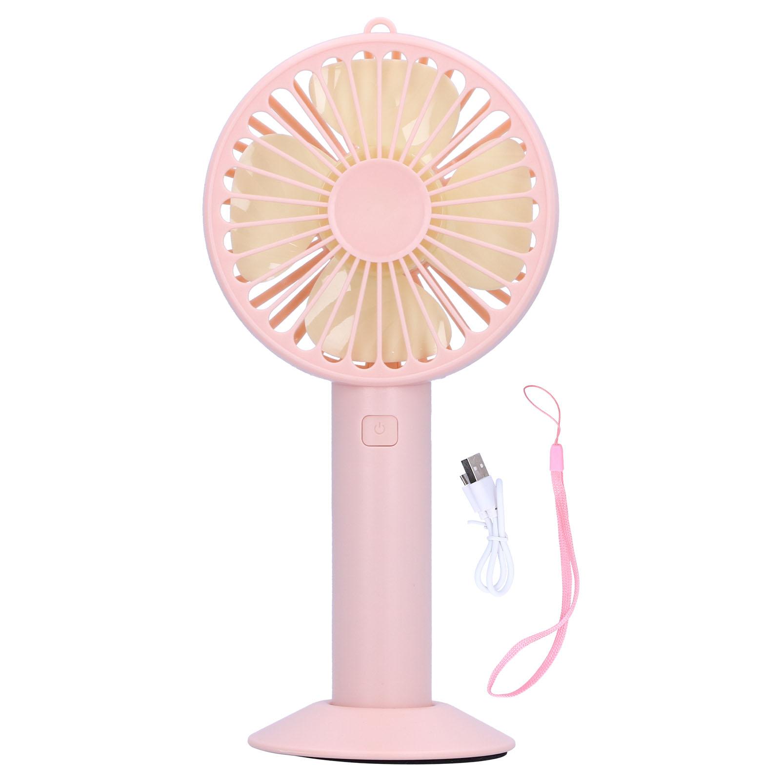 Handheld Electric Fan 4‑Blade 3‑Speed Adjustable USB Rechargeable Cooling Tool with Base