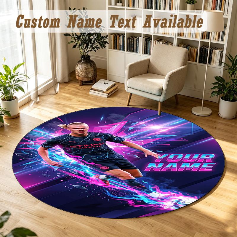 Round Rug Custom NameErling Haaland Pattern Non Slip Carpet Home Floor Decor