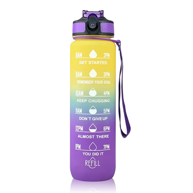 1 Liter Motivations-Wasserflasche mit Strohhalm-Mundstück Mit Zeitmarkierung Auslaufsichere Sport-Wasserflasche Für Fitnessstudio Camping Tour