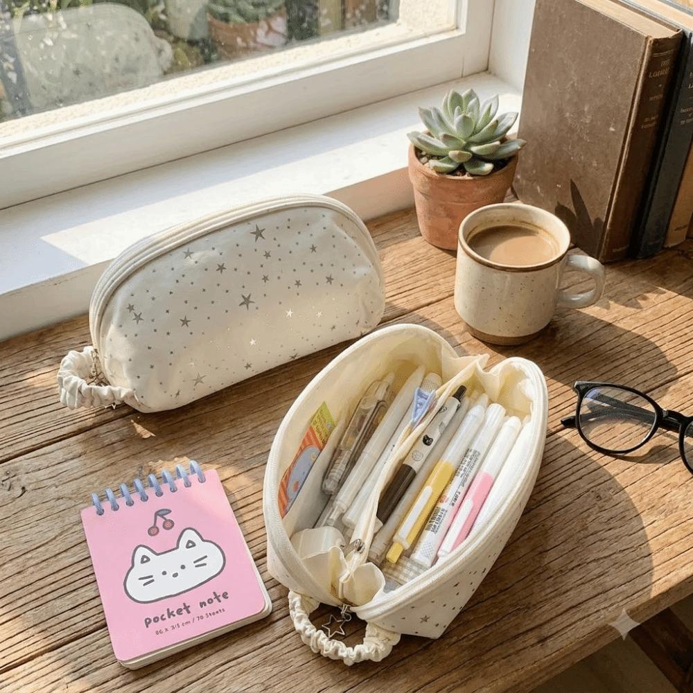 Large Capacity Pen Bag Multi-Layer Divided Cosmetic Pouch Korean Style Stationery Organizer School
