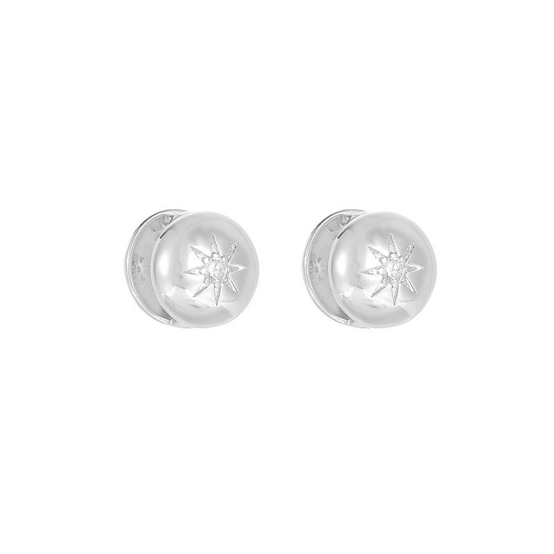 Metal Earrings, Round Ball Octagram Zircon Ear Buckles, Women's High-end Sense Light Luxury Niche Design Exaggerated Style Earrings