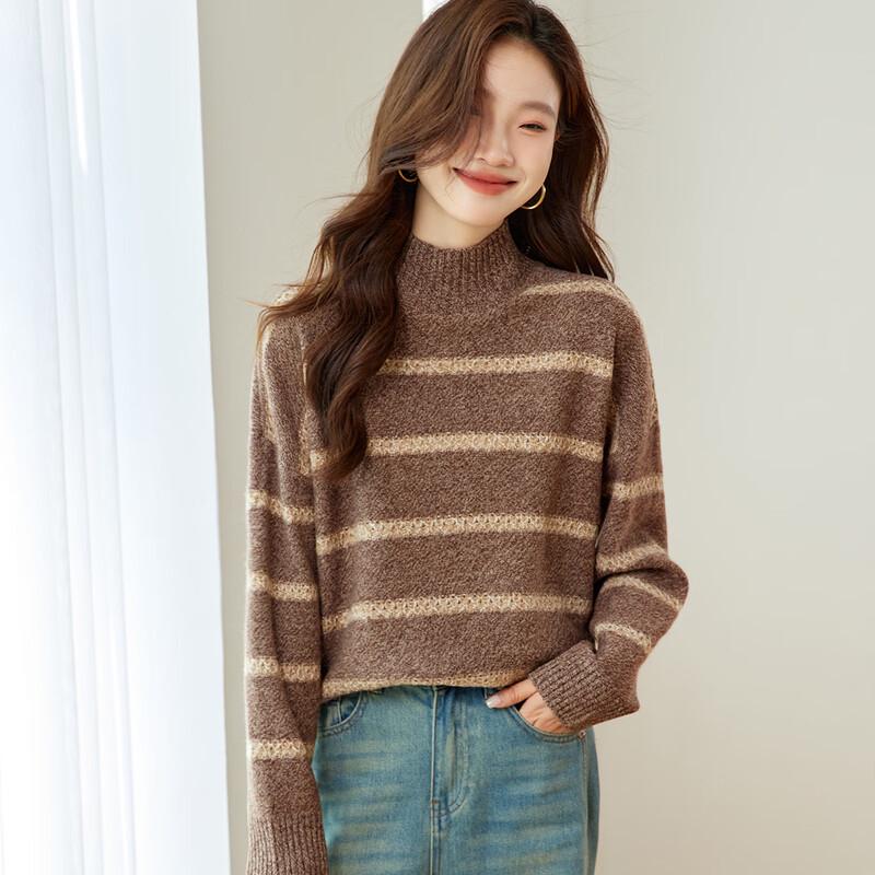 Srcr Women's 100% Wool Thickened Semi-High Collar Knit Sweater