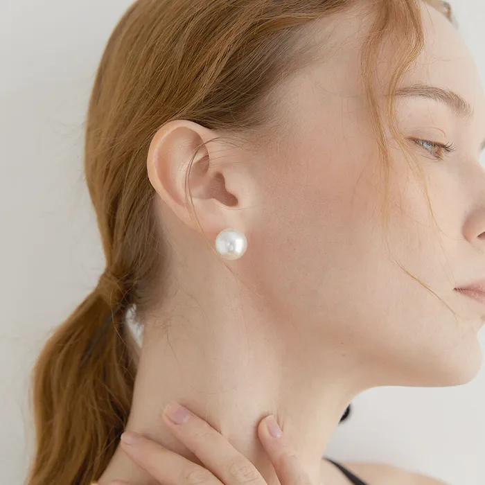 Simple Pearl Earrings (E017_14mm)