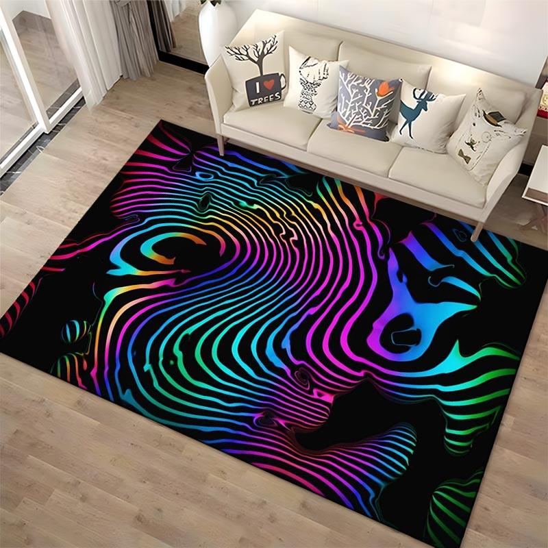 Psychedelic Rainbow Line Art Carpet with Black Background Design Suitable for use as an anti-slip for living room bedroom sofas
