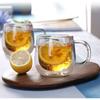 JZ Double Wall Glass Coffee Mugs 10oz Set of 4 Insulated Clear Tea Cups with Handle, Perfect for Espresso, Latte and