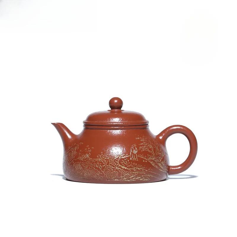 100ml Boutique Yixing Purple Clay Teapots Handmade Gold Drawing Pot Raw Ore Zhu Mud Kettle With Filter Zisha Tea Set Decoration