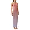 Good American Womens/Ladies Ombre Mesh Bodycon One Shoulder Maxi Dress
